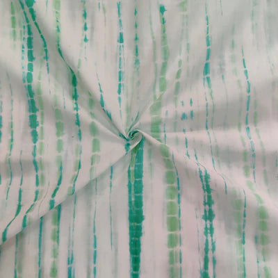 Precut 2 Meter Pure Cotton Shibori White With Light Teal Handmade Fabric