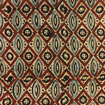 Precut 2 Meters Pure Cotton Ajrak Maroon Persian Tile Hand Block Print Fabric