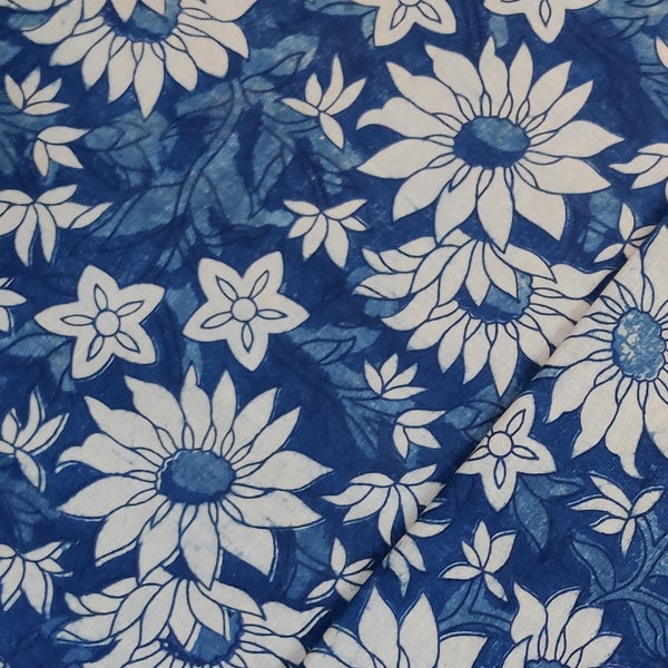 Precut ( 1.30 Meter ) Pure Cotton Indigo Sunflower Hand Block Print Fabric