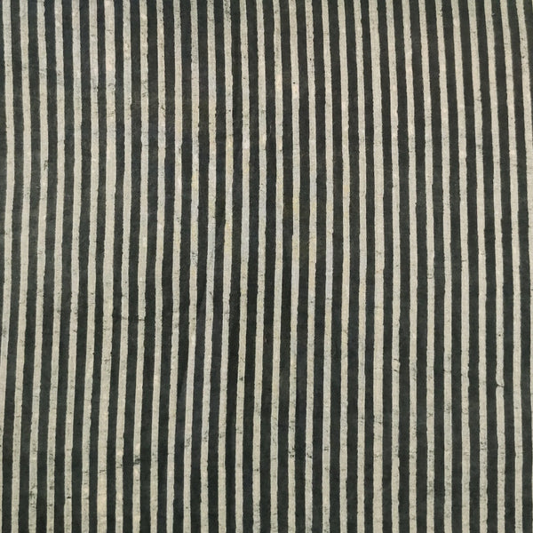 Precut ( 1.55 Meter ) Pure Cotton Dabu Grey Stripes Hand Block Print Fabric