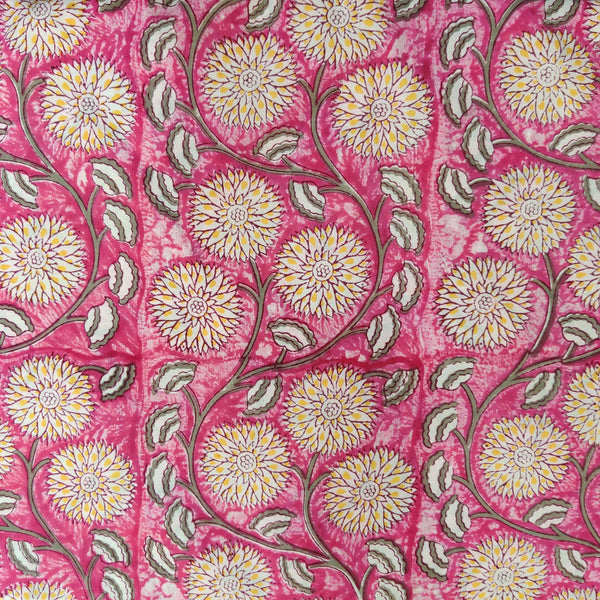 Precut ( 1.55 Meter ) Pure Cotton Jaipuri Pinkish Red With Marrigold Jaal Hand Block Print Fabric