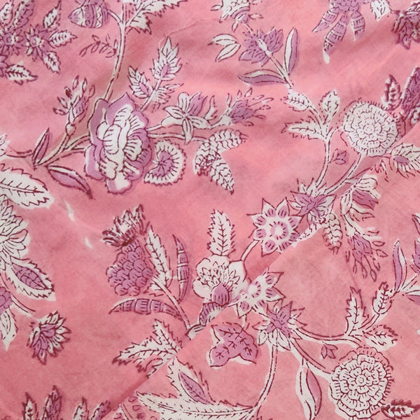 Precut ( 2.25 Meter ) Pure Cotton Jaipuri Pink with Simple Jaal Hand Block Print Fabric