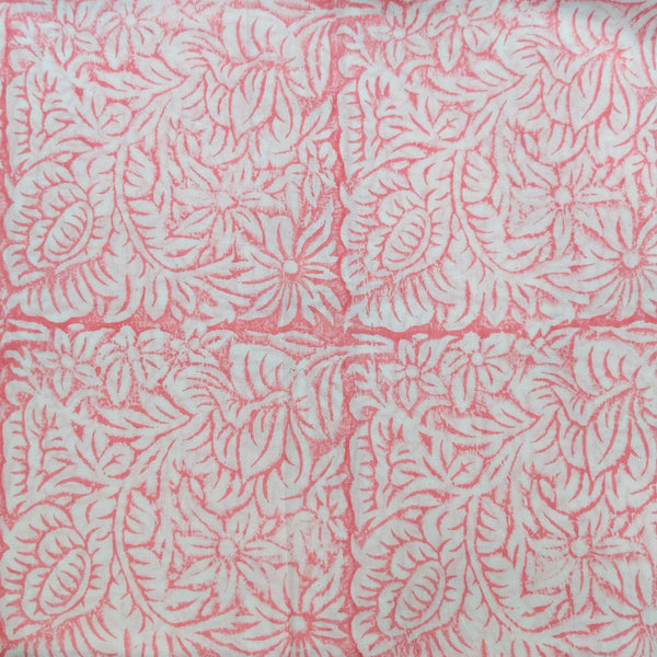 Precut ( 2 Meter ) Pure Cotton Jaipuri White With Pink Jaal Hand Block Print Fabric