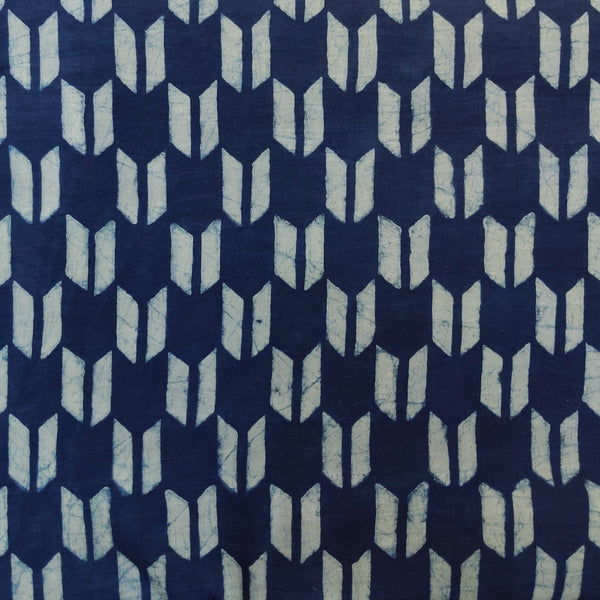 Pure Coton Special Akola Indigo With Double Arrowhead Motif Hand Block Print Blouse Piece Fabric( 1 meter )