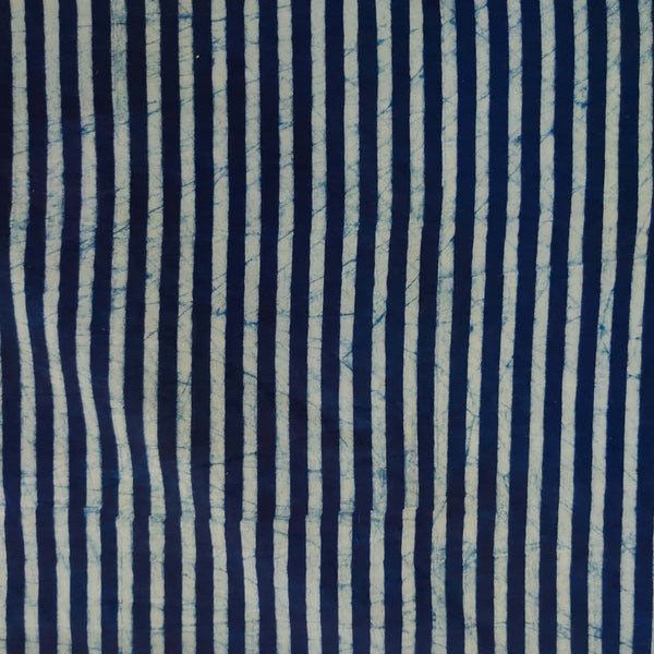 Pure Coton Special Akola Indigo With Stripes Hand Block Print Fabric