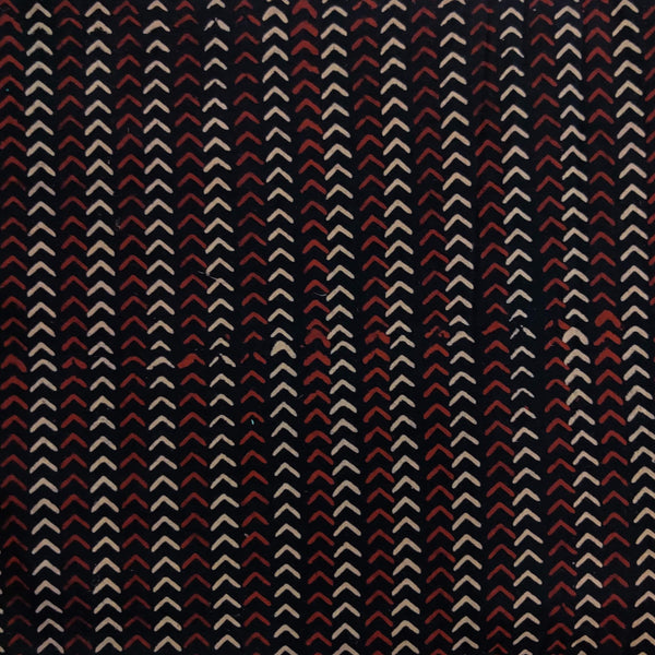 Precut 2.25 Meter Pure Cotton Ajrak Black With Rust Cream Arrow Head Stripes Hand Block Print Fabric