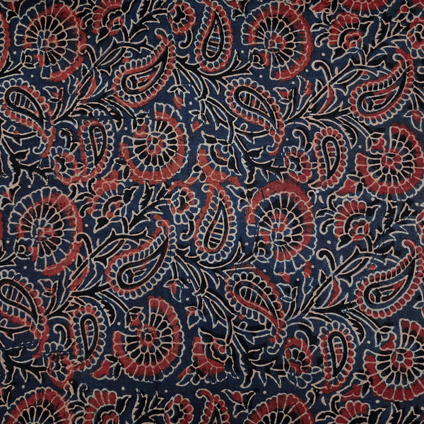 Pure Cotton Ajrak Blue With Beautiful Fuller Flower Jaal Hand Block Print Fabric