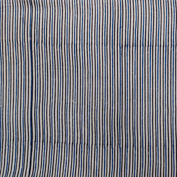 Precut 2 Meter Pure Cotton Ajrak Cream With Blue Black Stripes Hand Block Print Fabric