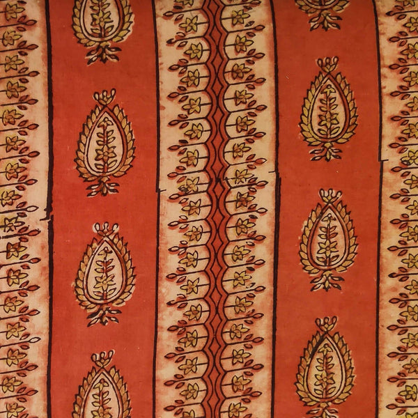 Pure Cotton Ajrak Dabu Rust With Intricate Patterned Stripes Hand Block Print Blouse Piece Fabric ( 1.20 meter )