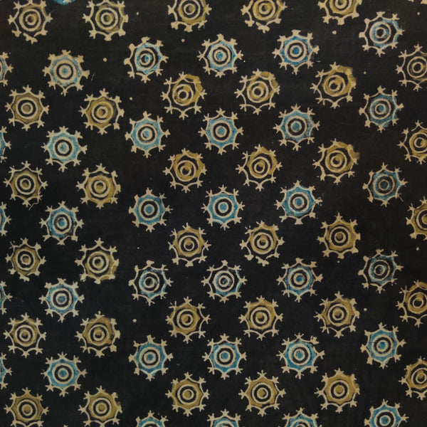 Pure Cotton Ajrak Dark Brown With Tribal Chakra Hand Block Print Fabric