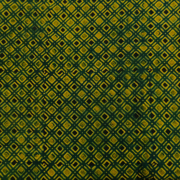 Pure Cotton Ajrak Green With Diagonal Squares Hand Block Print Blouse Fabric ( 95 CM )