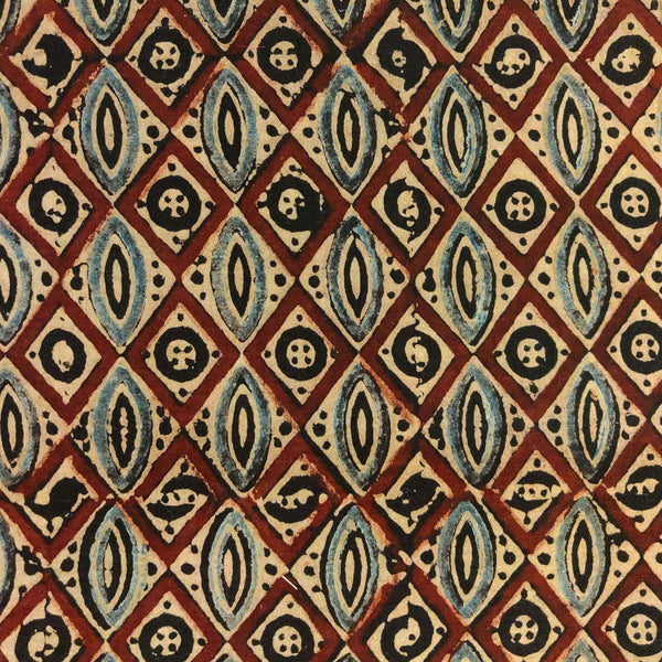 Pure Cotton Ajrak Maroon Persian Tile Hand Block Print Blouse Fabric ( 1 Meter )