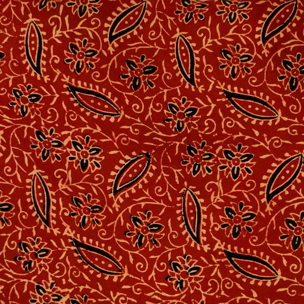 Pure Cotton Ajrak Rust With Cream Jaal Hand Block Print Blouse Fabric (1 Meter)