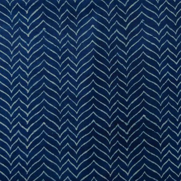 Blouse Piece 0.95 CM Pure Cotton Akola Indigo With Curvy Zig Zag Hand Block Print Fabric