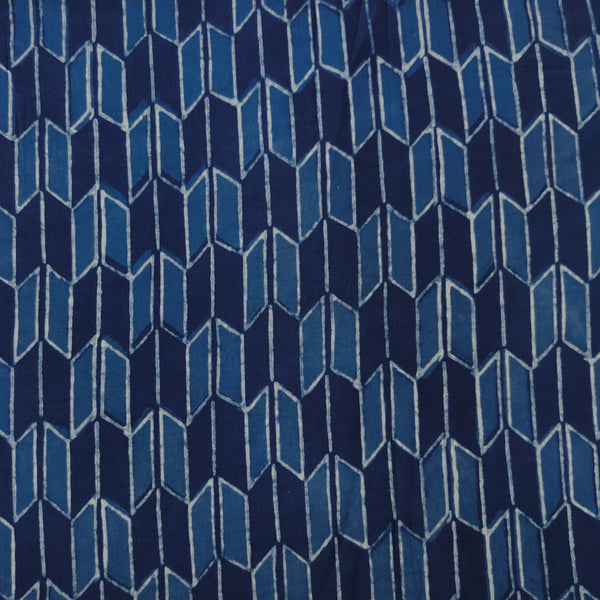 Pre-Cut 1.55 Meter Pure Cotton Akola Indigo With Geometry Hand Block Print Fabric