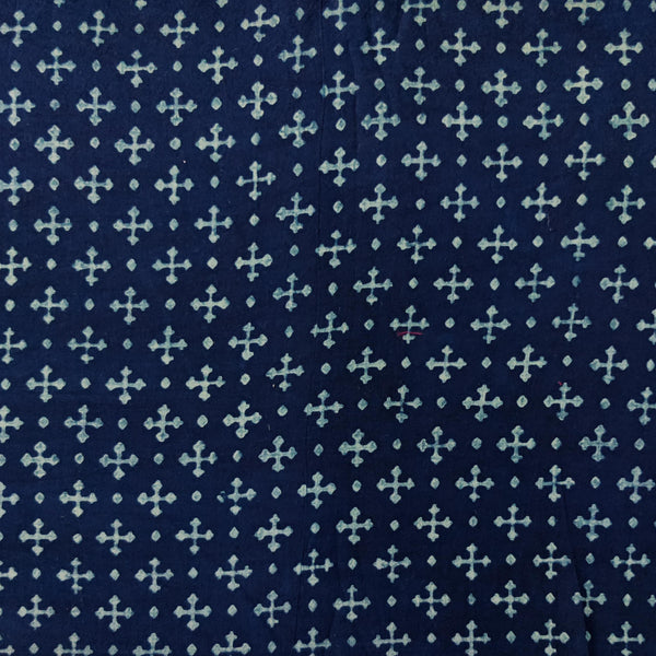 Precut 1.80 Meter Pure Cotton Akola Indigo With Plus  Motifs Hand Block Print Fabric