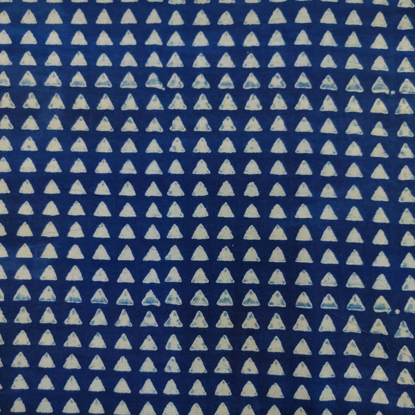 Pre-cut(2.40 meter)Pure Cotton Akola Indigo With Tiny Triangles Hand Block Print Fabric