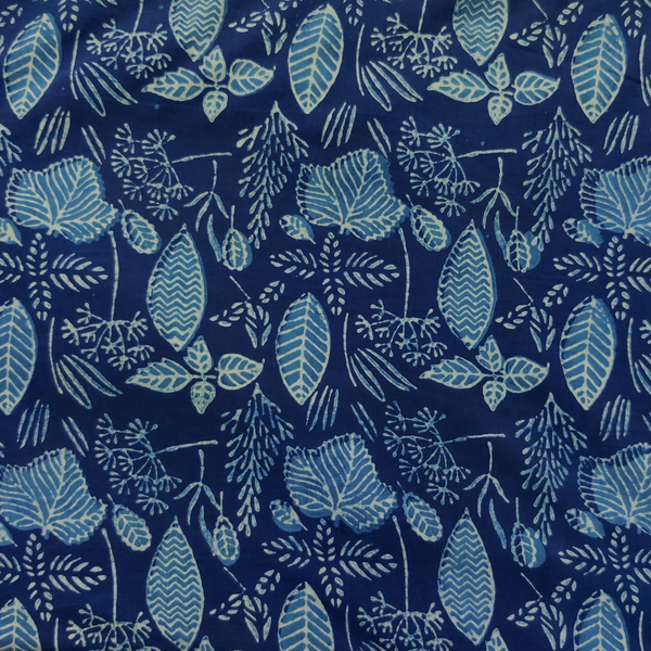 Pure Cotton Akola Indigo With Wild Fruit Jaal Hand Block Print blouse piece Fabric(1 meter)