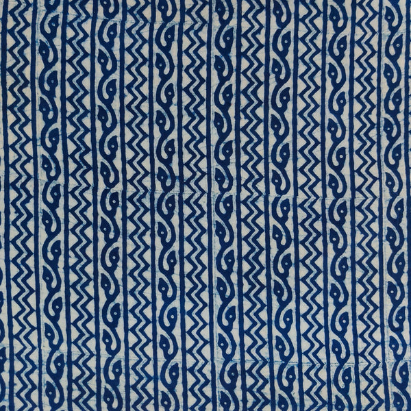 Pure Cotton Akola Light Indigo With Stripes Hand Block Print Blouse Fabric ( 85 cm )