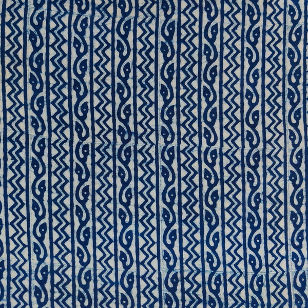 Precut 1.90 Meter Pure Cotton Akola Light Indigo With Stripes Hand Block Print Fabric