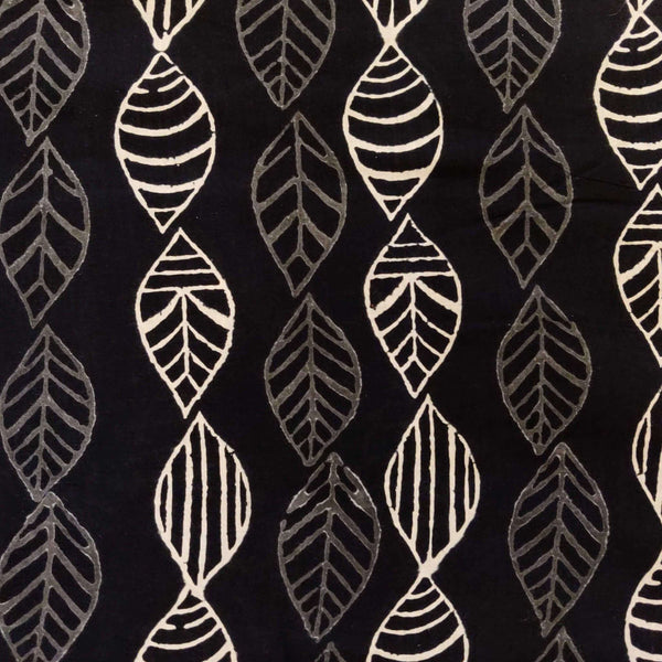 Pure Cotton Black And White With Intricate Leaves Hand Block Print Fabric