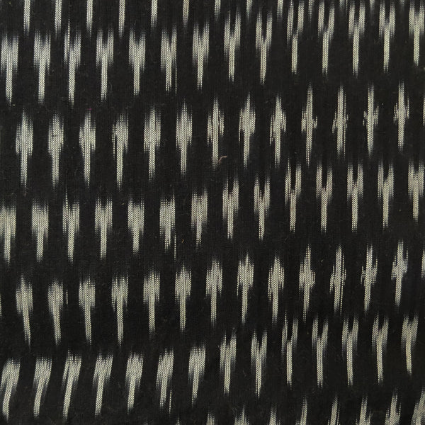 Precut 1.90 Meter Pure Cotton Black Ikkat With Tiny Grey Ikkat Weaves Woven Fabric