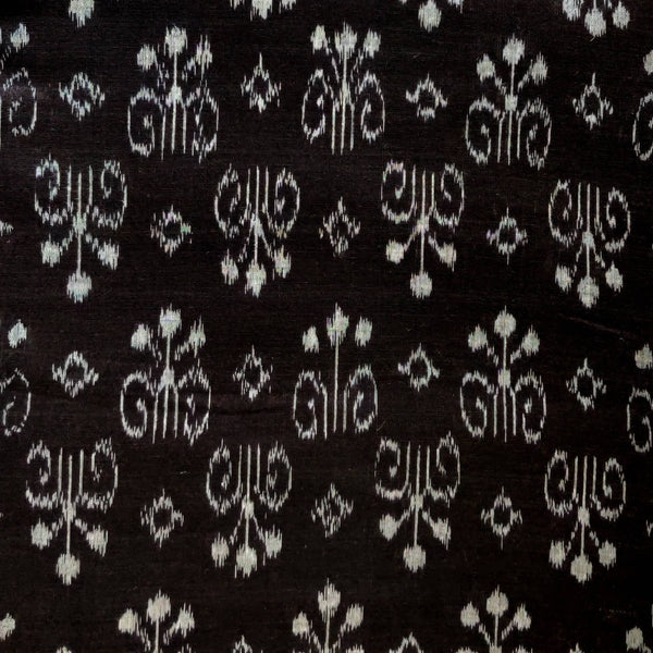 Pure Cotton Black Sambhalpuri Ikkat With Fine Grey Motifs Weaving Hand Woven Fabric