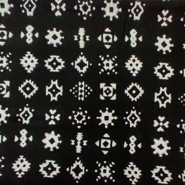 PreCut 1.65 Meter Pure Cotton  Black With Ikkat Motifs Hand Block Print Fabric