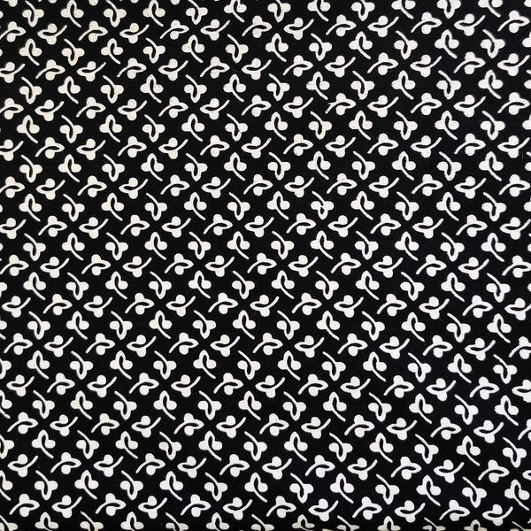 Pure Cotton Black With Tiny Motifs Screen Print Fabric