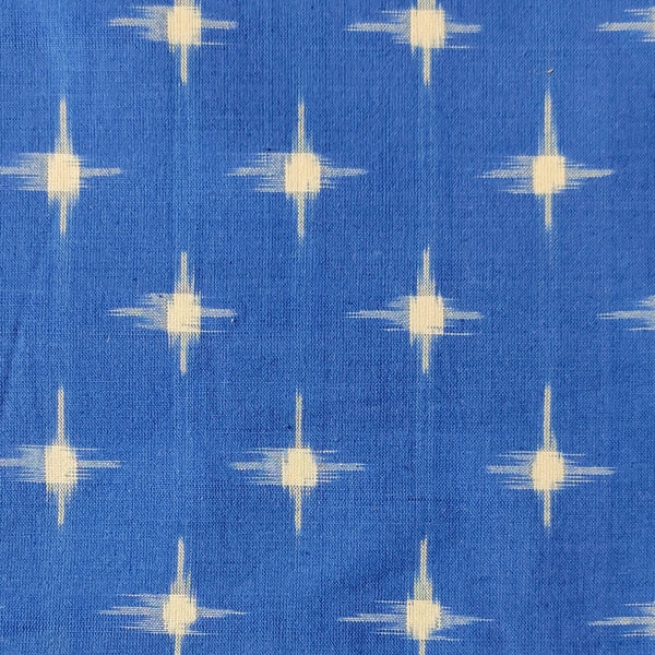 Pure Cotton Special Double Ikkat Blue With Cream Twinkling Star Weaves Woven Fabric