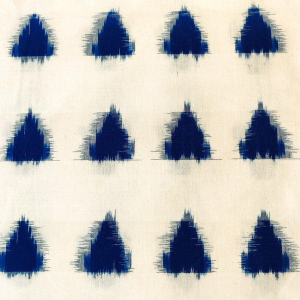 Pure Cotton Special Double Ikkat Cream With Blue Triangle Weaves Woven Fabric