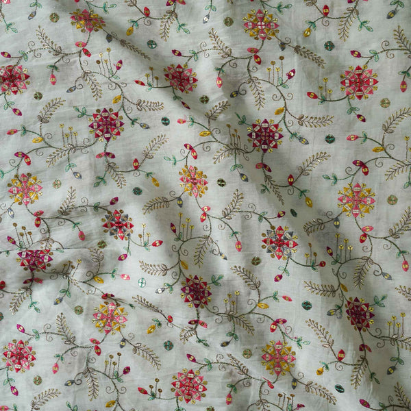 Width 45 Inches Pure Cotton Cream With Beautiful All Over Embroidered Fabric