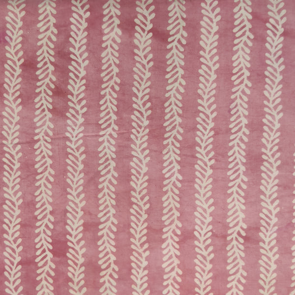 Pure Cotton Dabu Baby Pink With Cream Creeper Stripes Hand Block Print Fabric