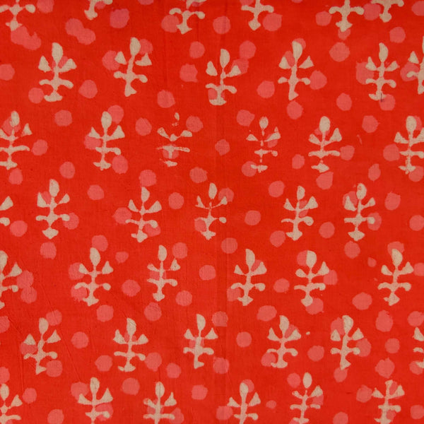 Pure Cotton Dabu Carrot Peach With Tiny Motif And Polka Hand Block Print Blouse Fabric ( 85 Cm )