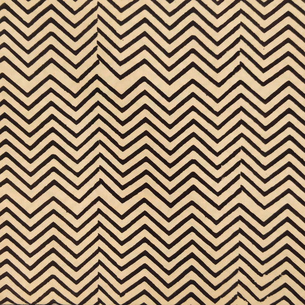 Pure Cotton Dabu Cream And Black Zig Zag Hand Block Print Fabric