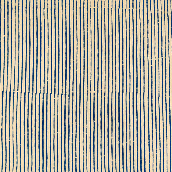 Pure Cotton Dabu Cream And Blue Stripes Hand Block Print Fabric