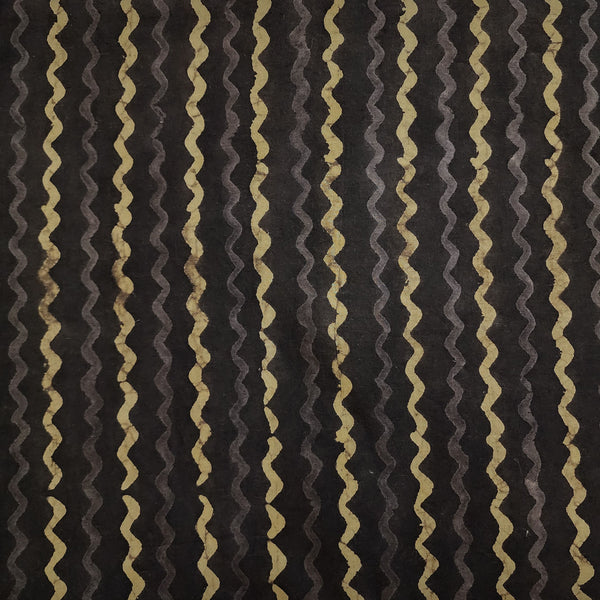 Pure Cotton Dabu Dark Brown With Sandy And Light Base Waves Hand Block Print Fabric