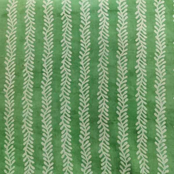 Pre-Cut 1.90 Meter Pure Cotton Dabu Green With Creeper Stripes Hand Block Print Fabric