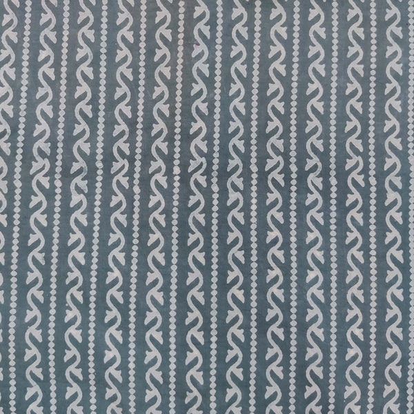 Pure Cotton Dabu Grey With Border Hand Block Print Blouse Piece Fabric (1 meter)