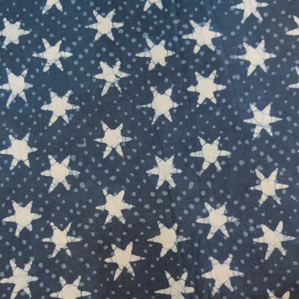 Pre-Cut 1.75Meter  Pure Cotton Dabu Grey With Cream Stars Hand Block Print Fabric