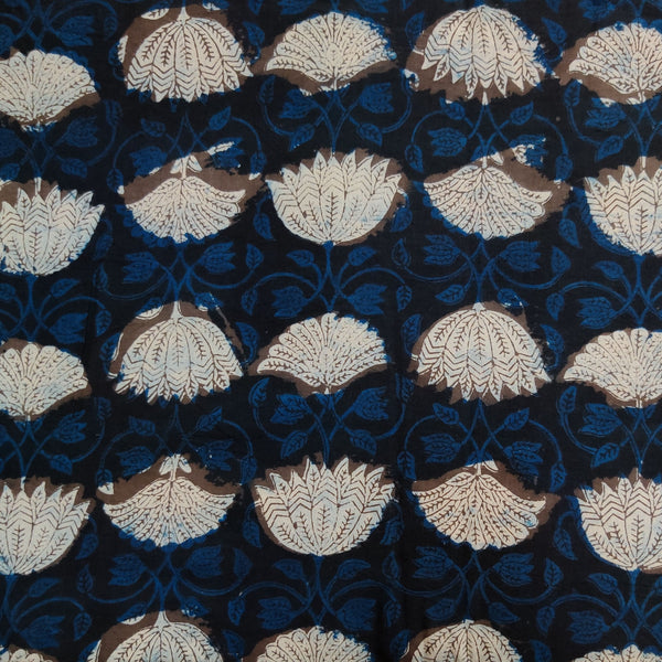 Pure Cotton Dabu Jahota Indigo With Cream Lotus Jaal Hand Block Print Blouse Piece Fabric( 0.80 CM)