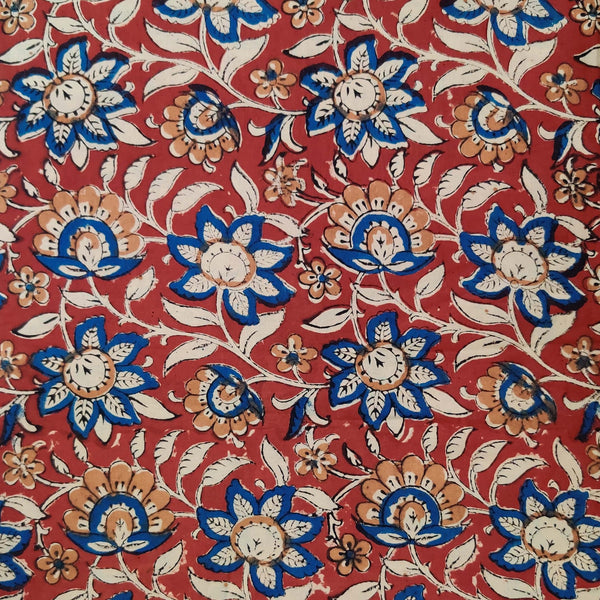 Pre-cut 1.70 meter Pure Cotton Dabu Jahota Rust With Blue Floral Jaal Hand Block Print Fabric