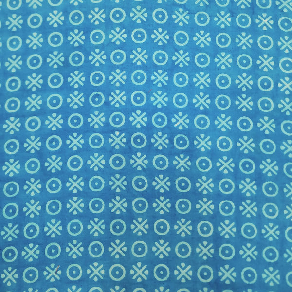 Precut 1.75 Meter Pure Cotton Dabu Light Blue With Circle And Tribal Star Motifs Hand Block Print Fabric