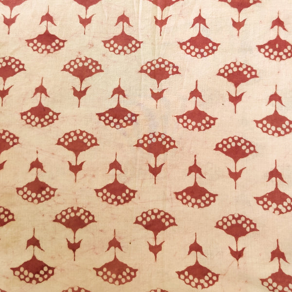 Pure Cotton Dabu Light With Burgandy Flower Motif Hand Block Print Fabric