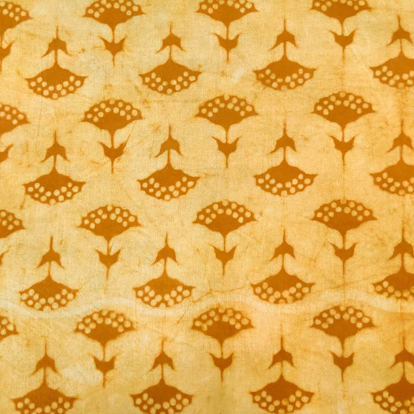 Pre-cut (1.40 meter) Pure Cotton Dabu Light With Mustard Flower Hand Block Print Fabric