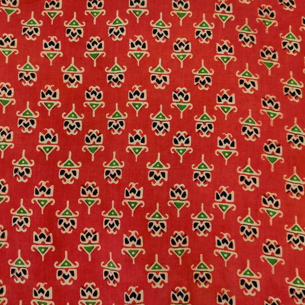 Pure Cotton Dabu Madder With Tiny Green Tribal Hand Block Print Blouse Fabric ( 1 Meter )