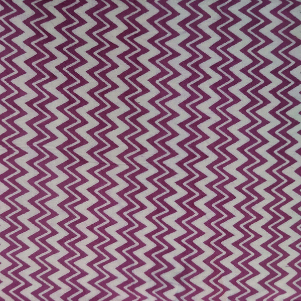 Precut 2.30 Meter Pure Cotton Dabu Mauve With Zig Zag Stripes Hand Block Print Fabric