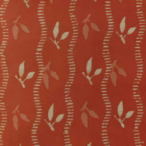 PurePrecut 1.65 Meter Cotton Dabu Orange With Cream And Light Orange Leaves Motifs Hand Block Print Fabric