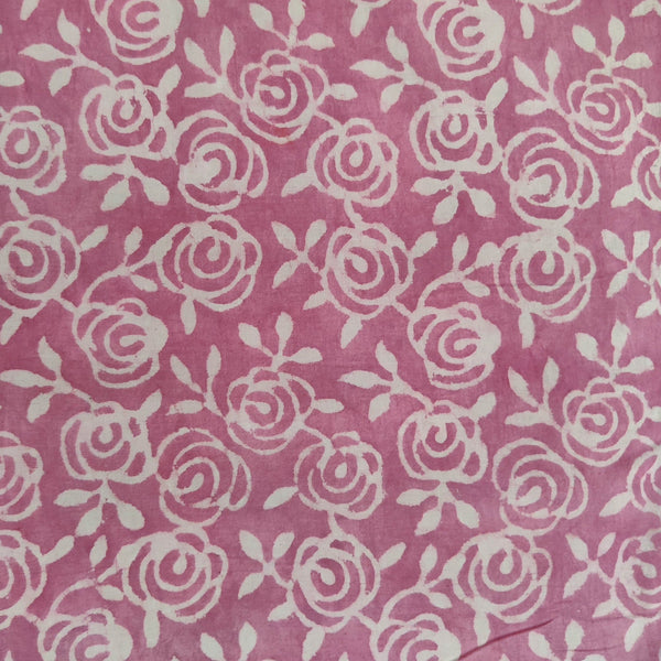 Pre-cut(1.89 meter )Pure Cotton Dabu Pastel Pink With Rose Jaal Hand Block Print Fabric