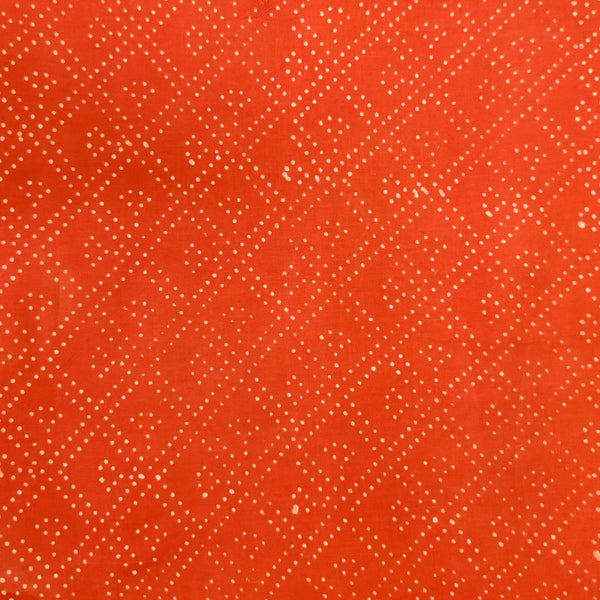 Pure Cotton Dabu Peachy Orange With Diagonal Dot Checks Had Block Print Fabric